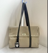 Marc Cain Designer Studded Med Shoulder/Tote Bag Taupe/Black Leather Straps/Trim