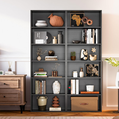 Chic 6-Tier Black Bookshelf Set of 2 for Home & Office Storage