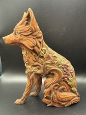 Vintage Fox statue Wood ash fox figurine Woodland sculpture