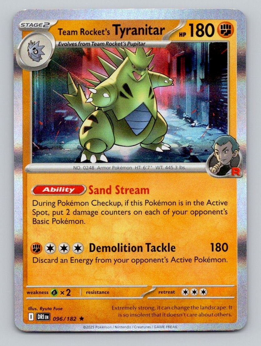 Team Rocket's Tyranitar 096/182 Rare Destined Rivals Pokemon Holo Near Mint
