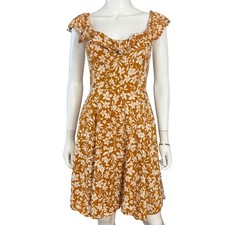 Cottagecore Vibe Floral Ruffle Dress Boho Prairie Smocked Casual Summer Mini XS