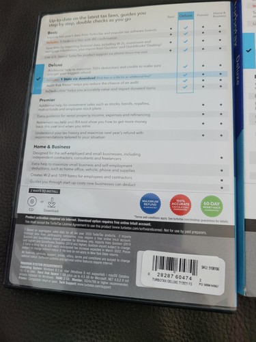 Intuit Turbotax Deluxe 2021 Federal & State Returns E-File CD Windows/Mac - Photo 3/4