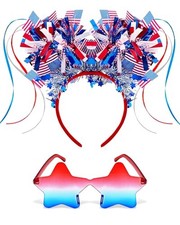 2 PCS 4th of July Headband Red White Blue Star Sunglasses,Patriotic