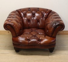 Tetrad Oskar Chesterfield Tan Brown Leather Armchair / Chair