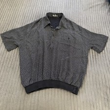 VTG Alan Stuart Polo Shirt Mens XL Black Polka Dot Banded Waist Disco USA Made