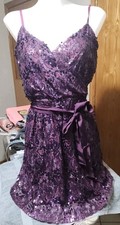 Express Sparkly Purple Sequin Mini Dress Size Large Tie Waist Adjustable Straps