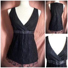Y2k New York Co Tank Top Sz M Black Lace Sheer Babydoll Whimsigoth fairygoth