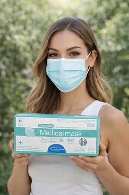 Disposable Medical Face Mask 3-Ply Earloop 50PCS Box   Breathable Protectio