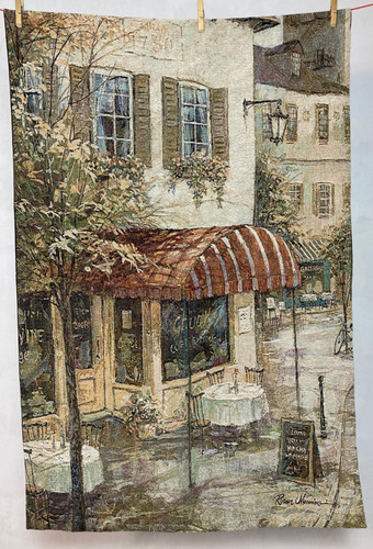 Vintage French Beautiful Coffee House Scene Wall Hanging Tapestry 130x85 cm