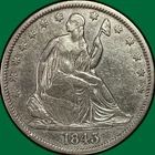 1843 Seated Liberty Half Dollar Almost Uncirculated AU Coin, Cleaning #33587