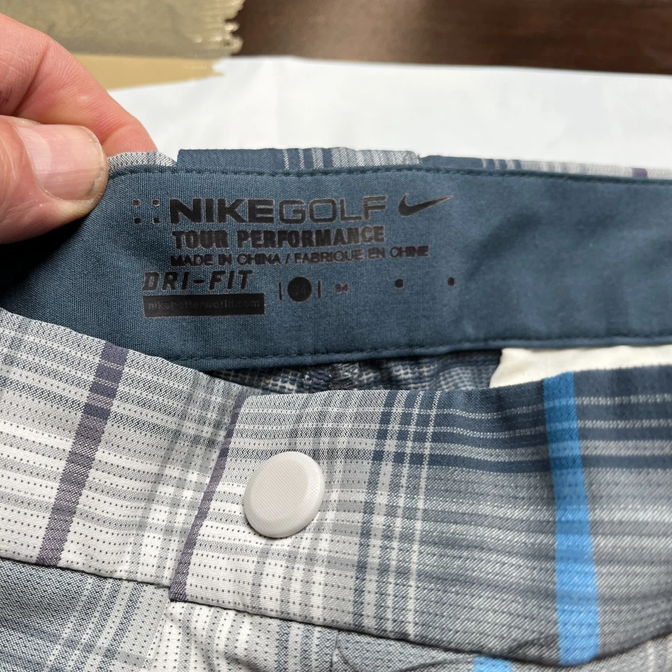 Pantalones Cortos Nike Golf Tour Performance Dri-FIT Para Hombre 34 Gris Azul A Cuadros Ligeros Foto 2 de 4