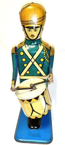 Vtg 1930'Tin Toy Soldier No. 27 Drum Major by Wolverine MFG Key Locked Arms Move