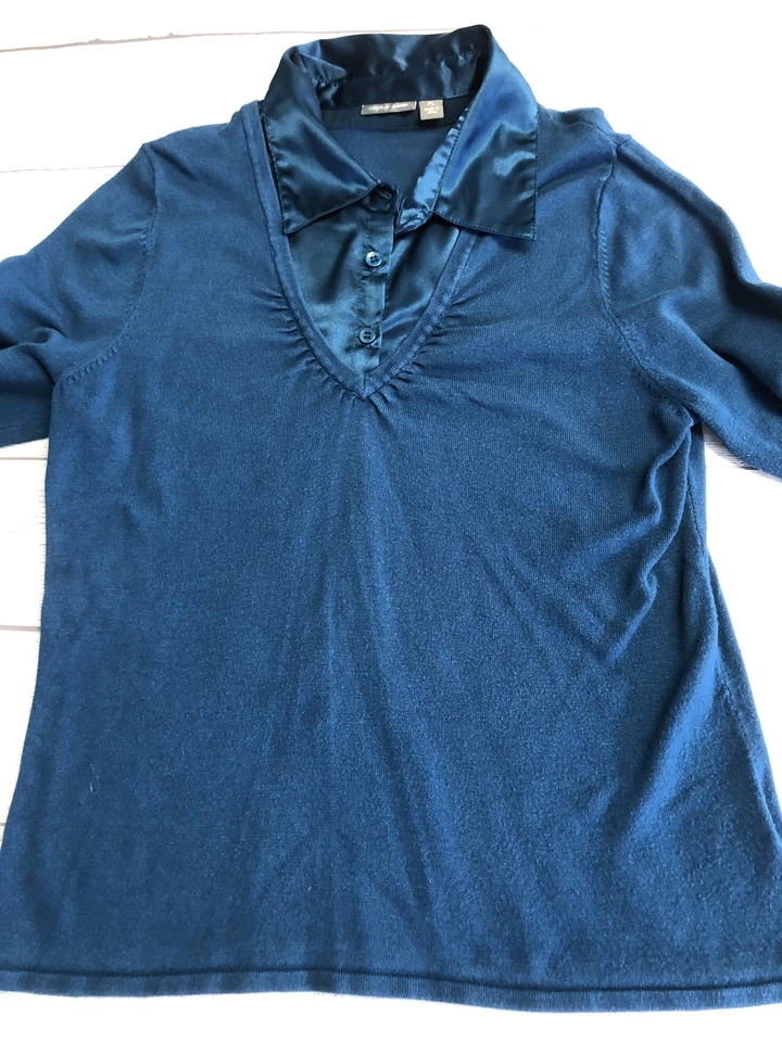 Apt.9 毛衣女式大号缎面领袖口套衫小号长袖上衣 — 第 2/4 张图片