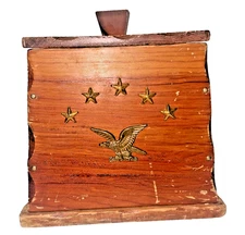 VTG Handmade Primitive Americana Salt Box Candle Box Or Ice Bucket Eagle & Stars