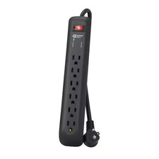 8 Ft. 6-Outlet Surge Protector with 45 Degree Flat Angle Plug, Black