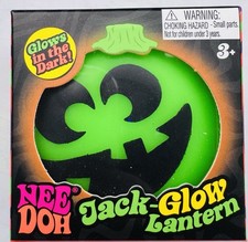 NeeDoh Jack-Glow Lantern Glow-in-the-Dark Squish Squeeze Toy RARE Green/Black 3