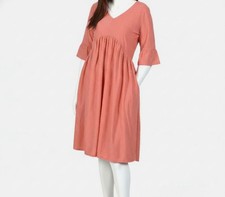 NY Collection Womens Pink Swiss Dot V-Neck Bell Sleeve Dress Petite Size PL