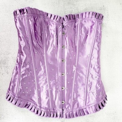 Adore Me Corset Size Medium Lace Up Lingerie Boned Overbust Bustier Sheer Pink