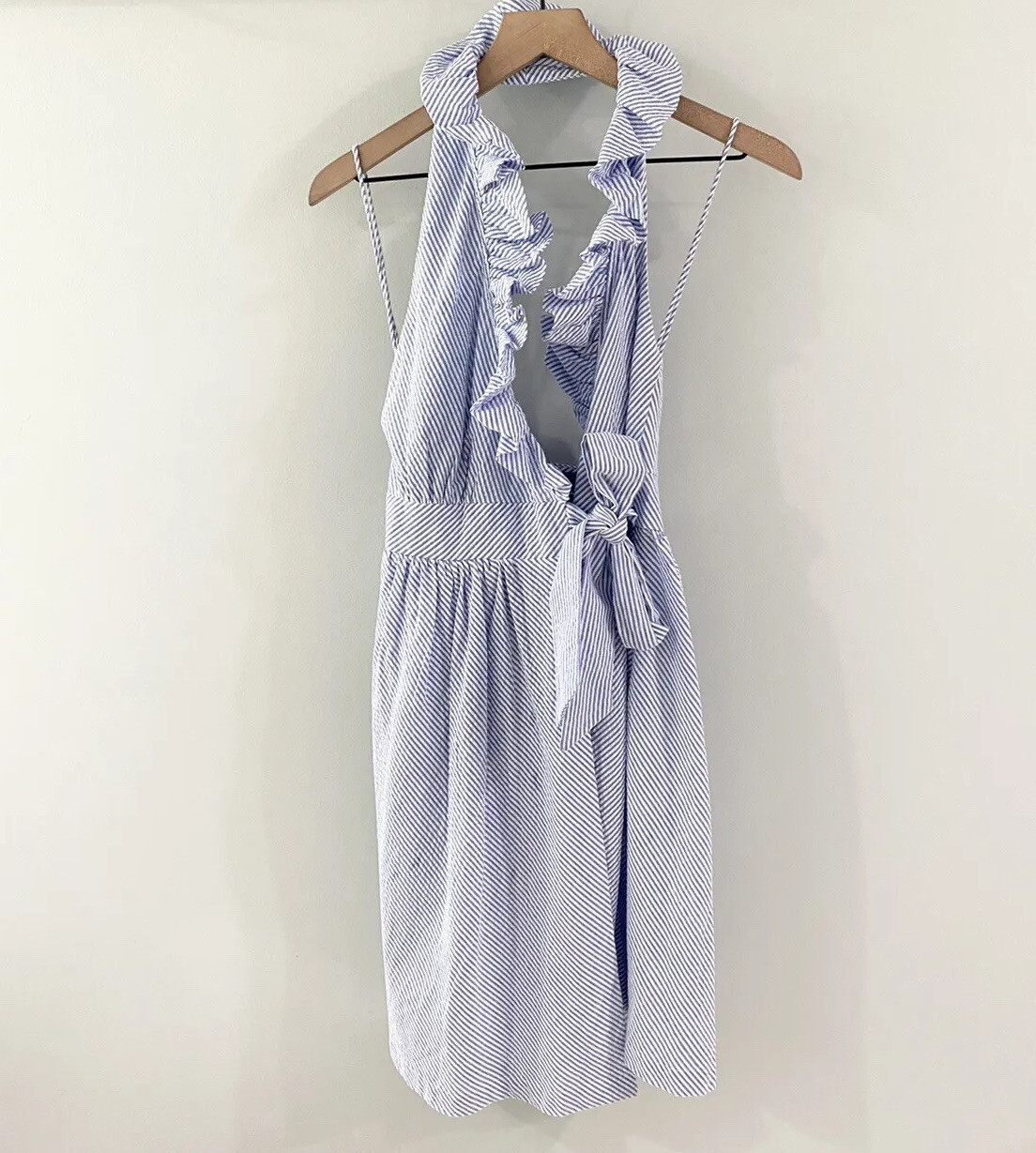 Southern Frock Ruffle Wrap Dress Blue Seersucker Size… Gem