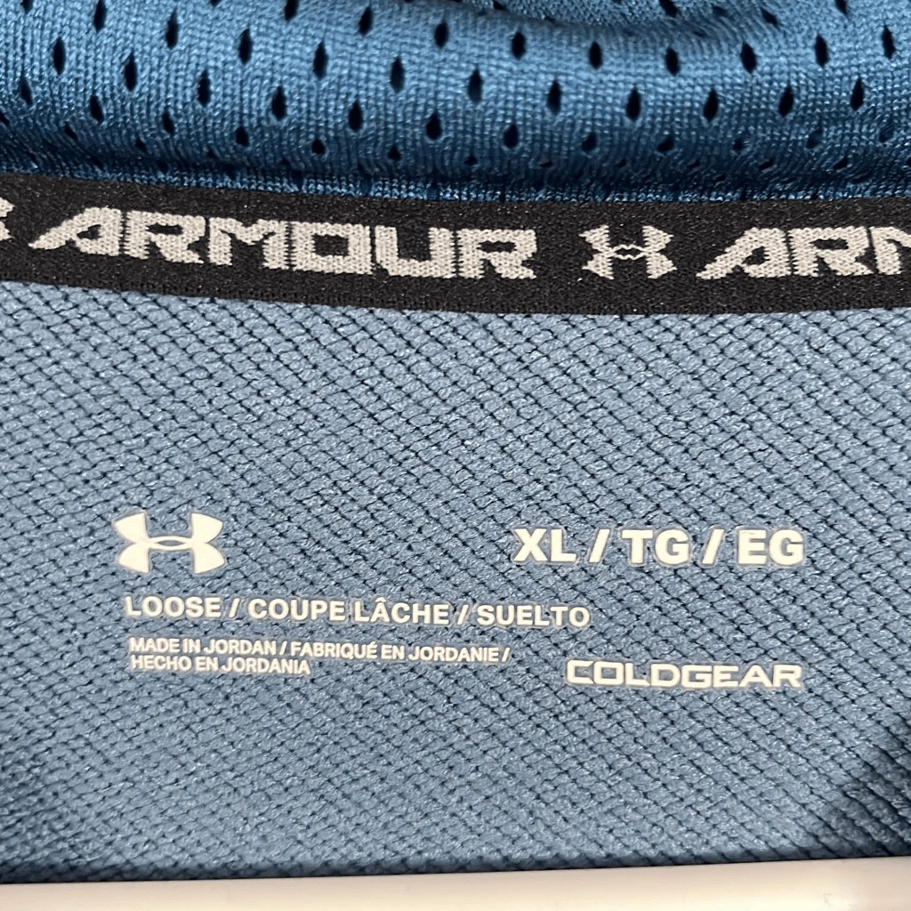 VETEMENTS Felpa con cappuccio uomo blu materiale misto Under Armour taglia XL