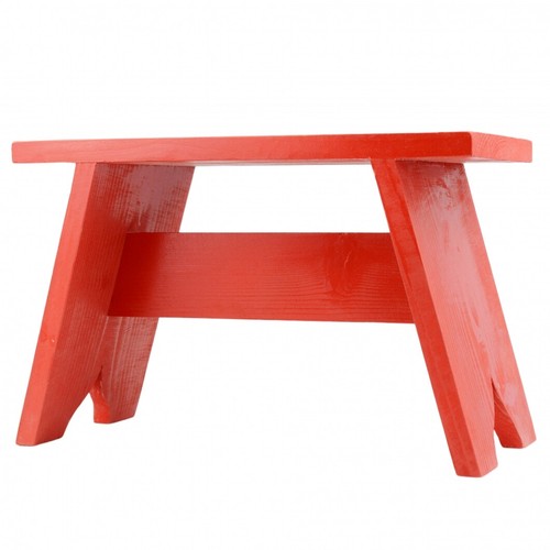 Small Wooden Stool Rustic Shabby chic rectangle seat Red - Picture 3 of 5