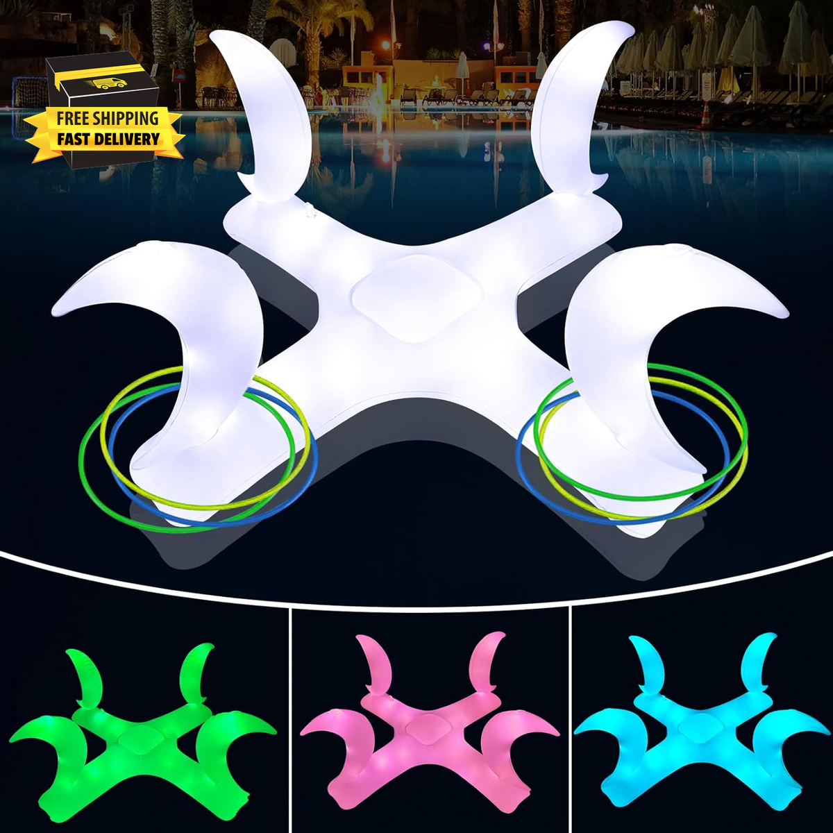 Inflatable Pool Ring Toss Games Toys with Colorful Lights