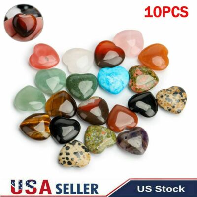 10x Heart Shape Natural Healing Crystal Chakra Heart Stones for Balancing Energy