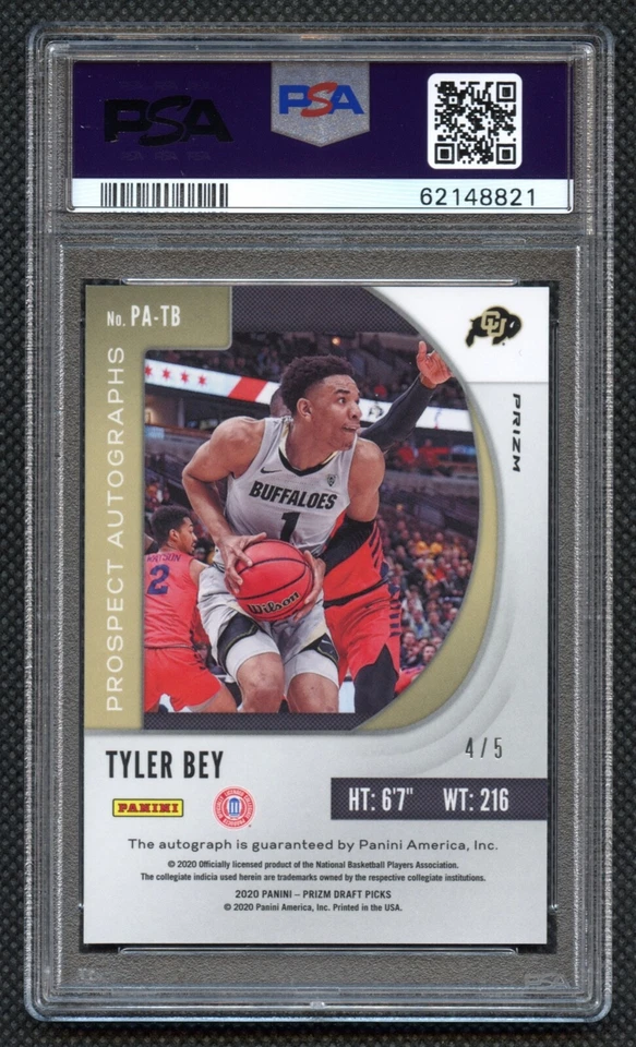 2020 Panini Prizm DP Tyler Bey Rookie 4/5 Auto Neon Green PSA 10 Gem Mint Pop 1 - Image 2 of 3