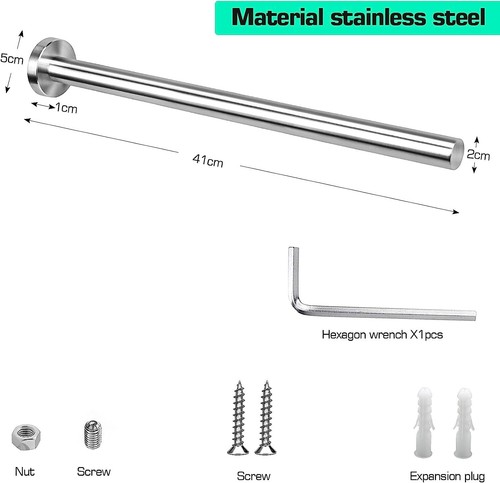 Towel Rail Towel Holder Stainless Steel Wall Mounted Brushed 40cm - Picture 4 of 5