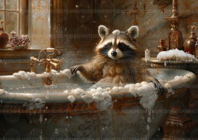 Waschbär Badewanne schrullig einzigartiger Kunstdruck luxuriös Tier Badezimmer Deko L82
