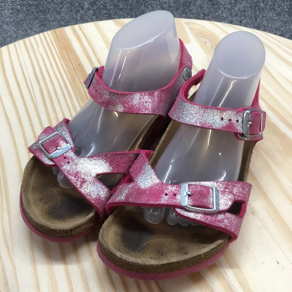 Sandalias Birken By Birkenstock Jóvenes 3 Niñas Rio Tirantes Eslinga Rosa Plata Foto 3 de 4