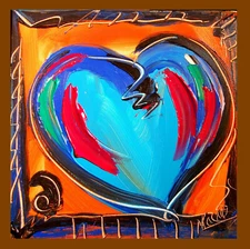 BLUE HEART  SIGNED  Original Oil Painting on canvas IMPRESSIONIST G8RR