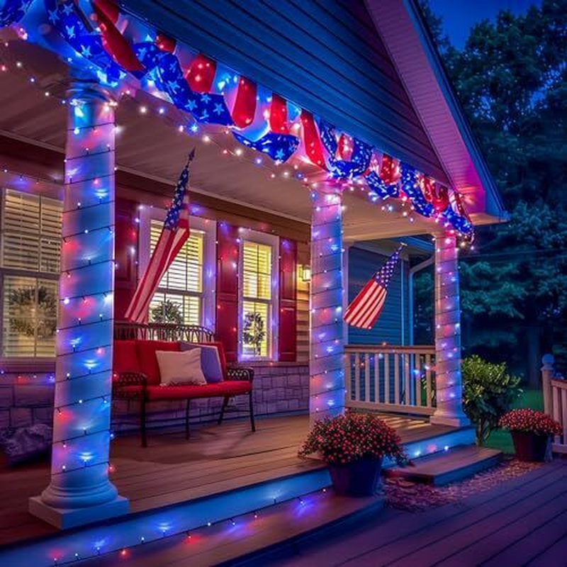 500 LED Red White and Blue Lights 4Th of July 500 LED with Reel Red