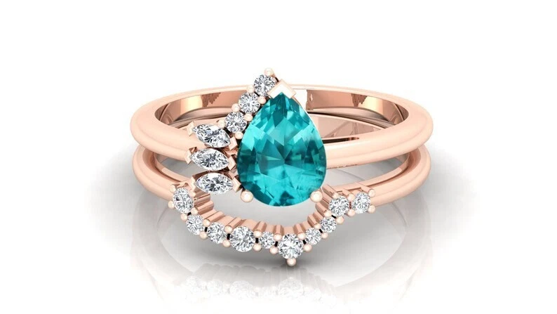 Conjunto de anel de noivado de prata esterlina turmalina natural folheado a rosa 18K para ela - Imagem 4 de 4