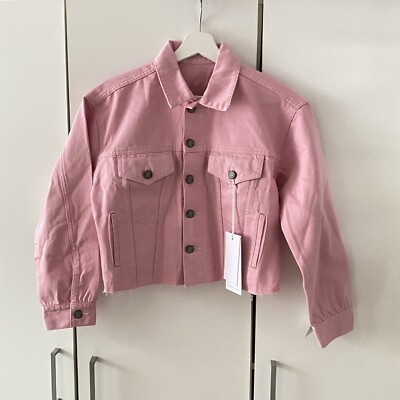 Boyish Jeans Harvey Trucker Cropped Raw Hem Denim Jacket Size XS Pink UVP $ 228