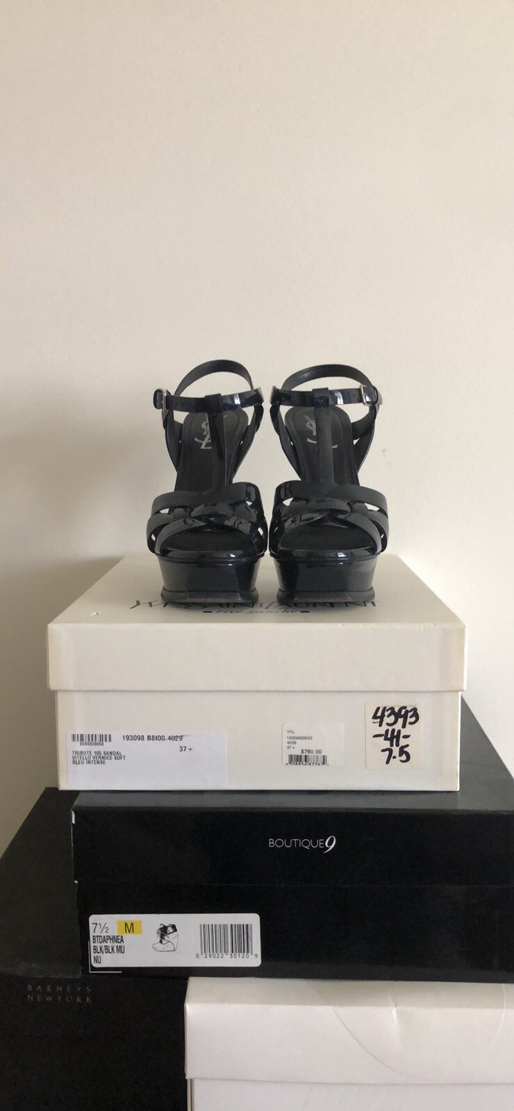 Sandali YSL Yves Saint Laurent Tribute 105 blu navy verniciato taglia 37 4 7 5