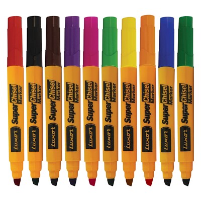 BLACK BLUE RED GREEN Marker Pens LUXOR 997 Super Chisel Thin Thick Tip Non  Toxic UK
