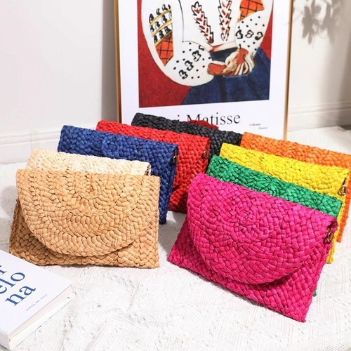 Women's Summer Beach Bag - Handmade Straw Knit Purse, Envelope Clutch & Wallet - Picture 4 of 32