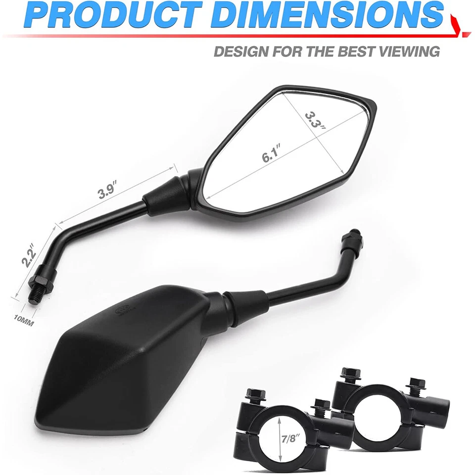 Espejos retrovisores para motocicleta Can-Am Ryker Sypder ATV UTV + abrazaderas de montaje de 7/8" Foto 4 de 4