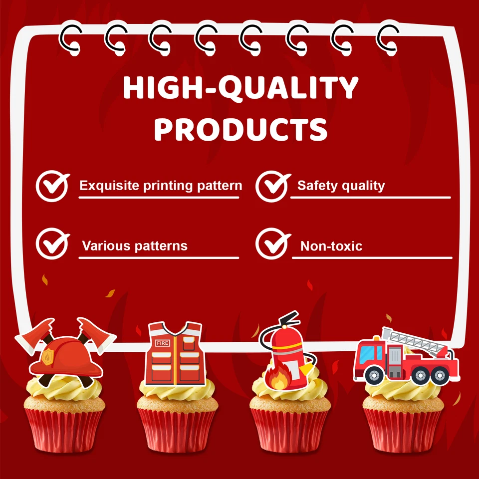 25 Pcs Firefighter Birthday Cake Topper Supplies Firetruck Party Decorations - Image 3 of 4