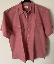 Vintage 80s LL Bean Mens Short Sleeve Button-Up Single Stitch Red Sz XL 
