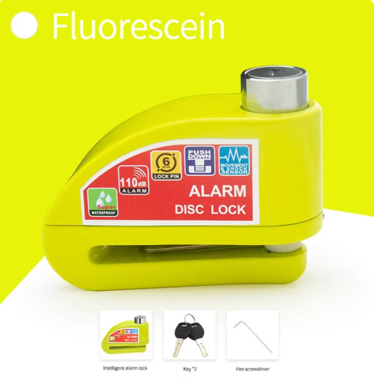 Antivol moto avec alarme sonore en alliage d'aluminium jaune fluo
