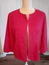 Kim Rogers Medium 3/4 Sleeve Linen Blazer Bright Pink Fully Lined Hook Eye