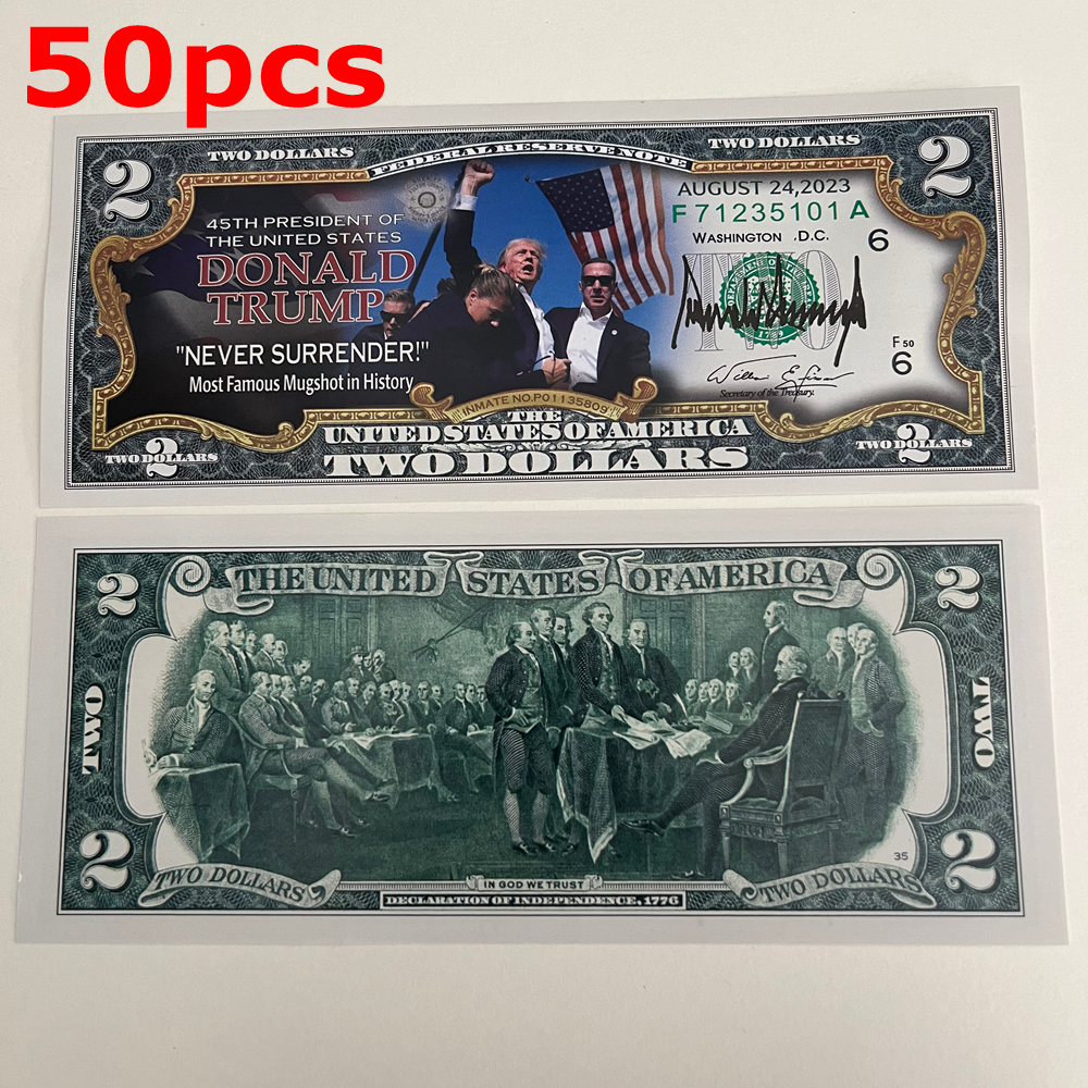 50pcs 2024 President Donald Trump Assassination $2 Dollar Bill Banknote Paper