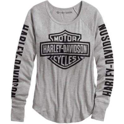 HD Rib-Knit Top Damen grau Harley Davidson Loongsleeve T-Shirt Langarm
