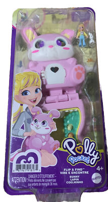 Polly Pocket Flip & Find Bunny Compact, Travel Toy with Micro Polly Doll and Pet