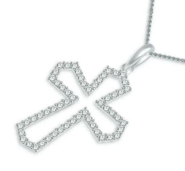 Collar Colgante Cruz I1 G 0.65 Quilates Diamante Redondo Oro Blanco 14K 1.65 Pulgadas Foto 2 de 4