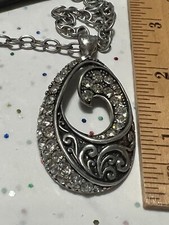 New York Company Fashion Silver Pewter Swirl Crystals Rhinestones Necklace