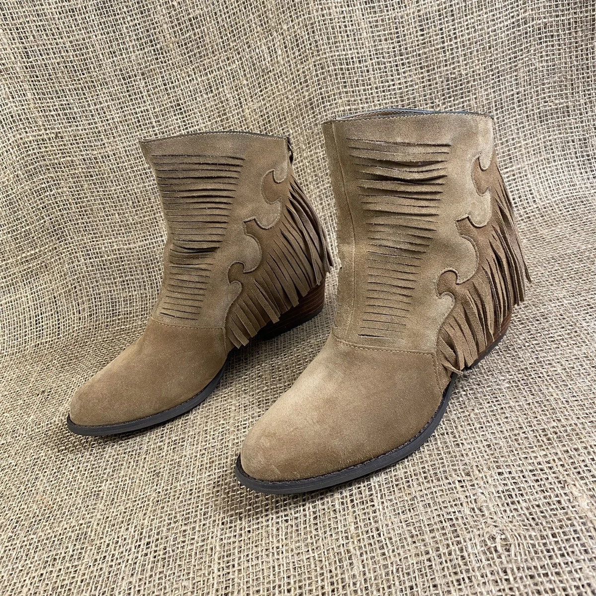 Yellow Box Booties Boots Letty Zip Chestnut Fringe Women s Size 7.5 M