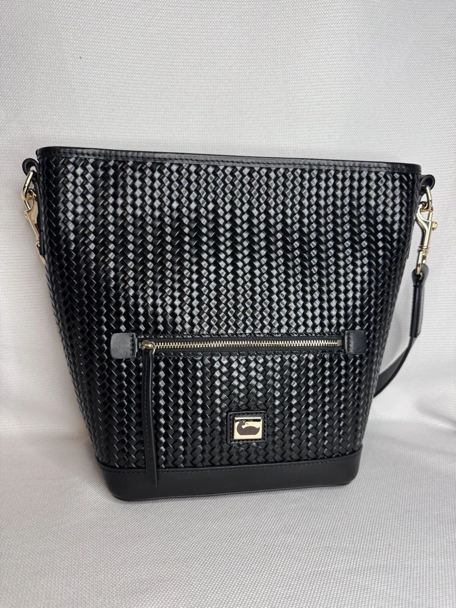 Dooney Bourke Camden Leather Woven Embossed Small Hobo BLACK EUC